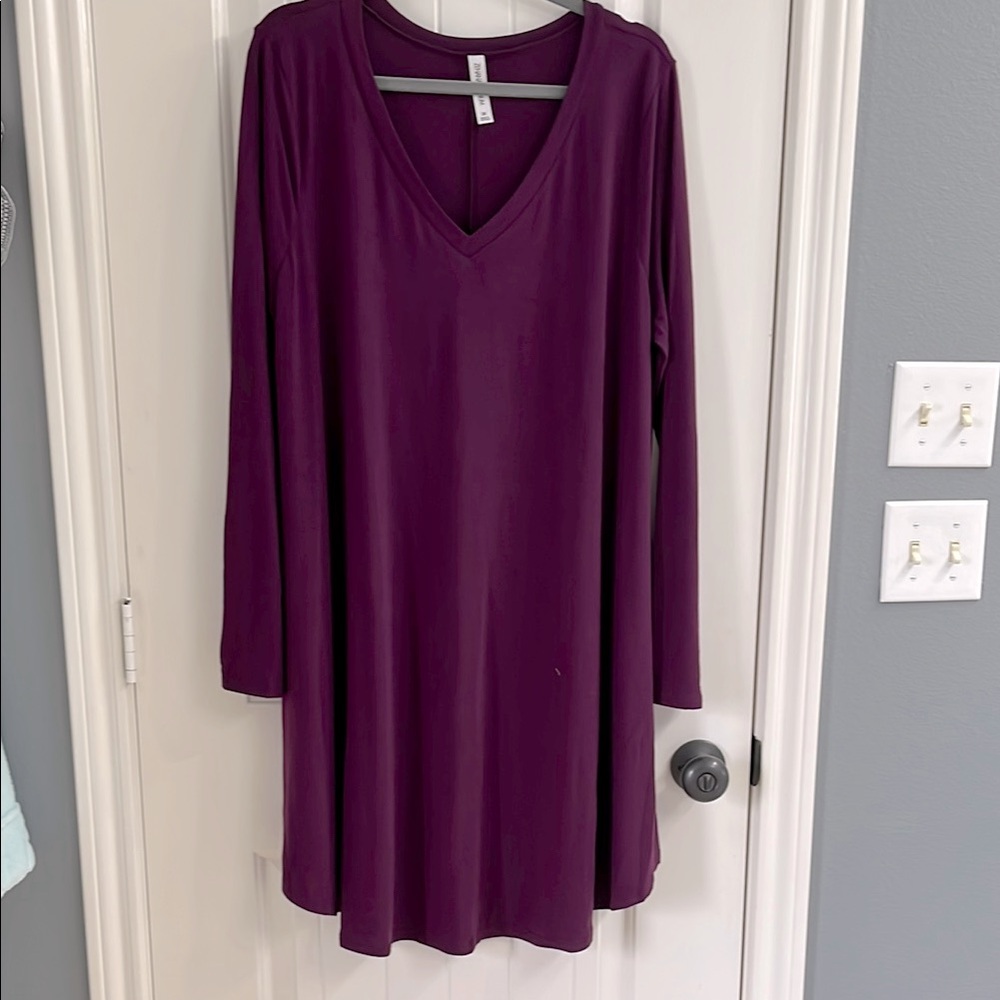 Purple V-Neck Long Sleeve Dress with pockets